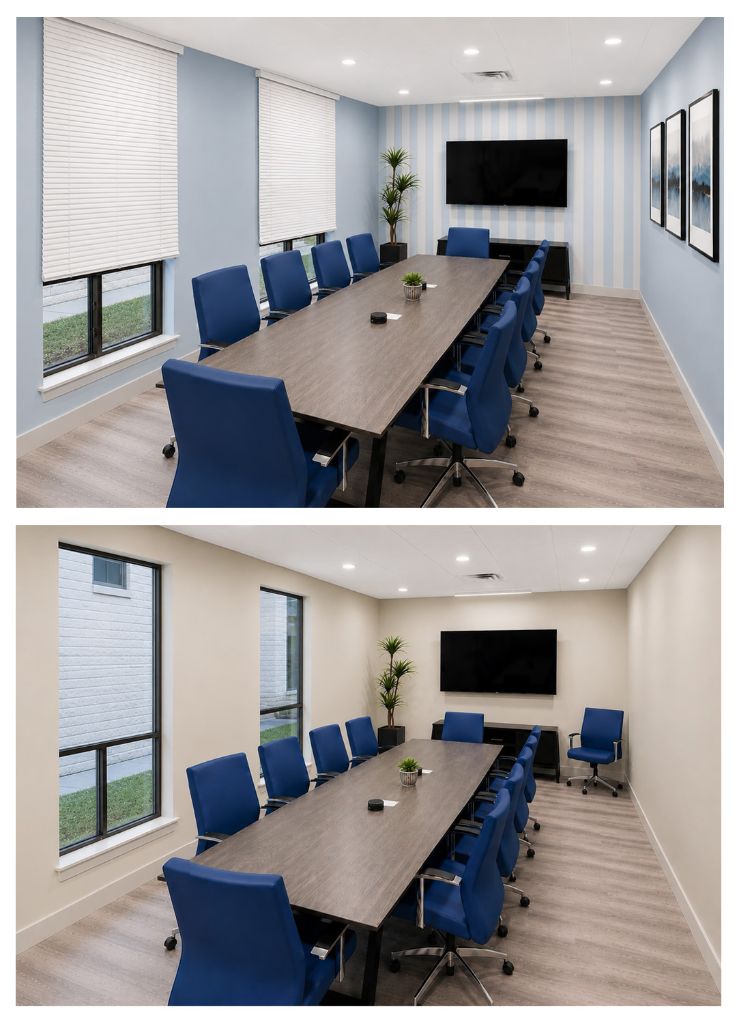 Conference room interior design example – low ceiling space