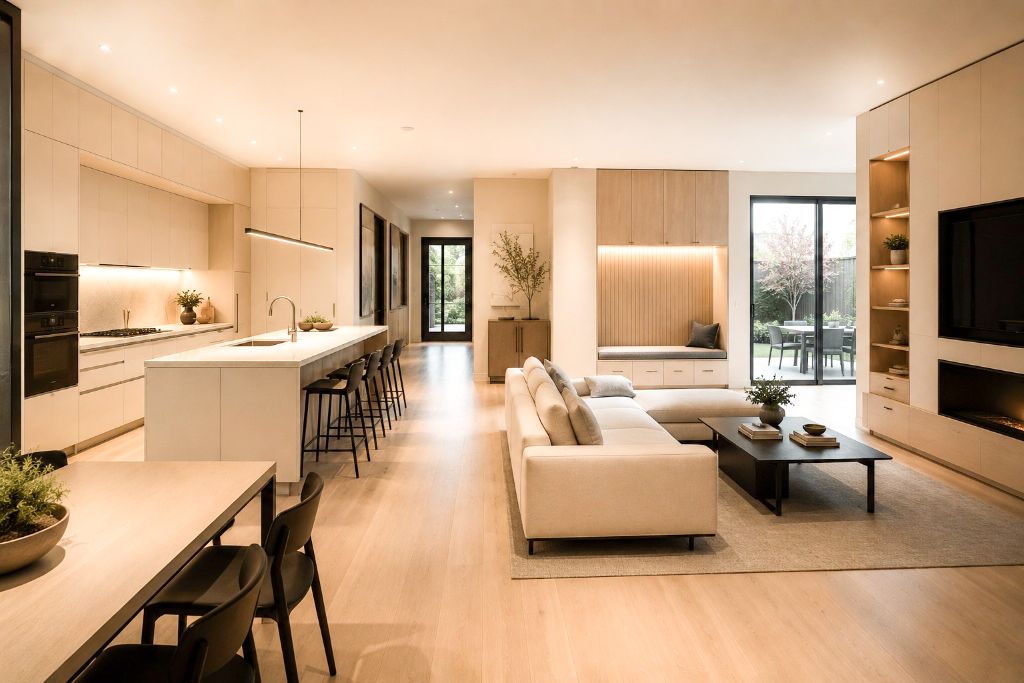 Open plan living and kitchen interior