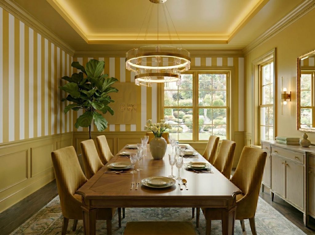 Color drenching yellow dining room