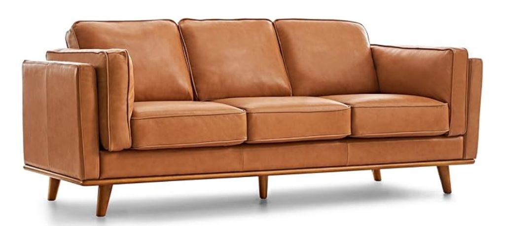 Refined leather sofa - mid century modern